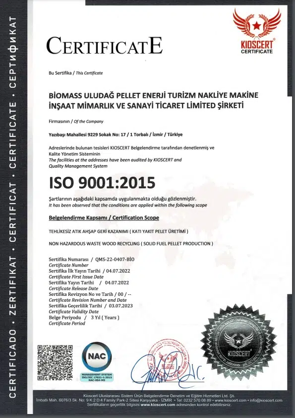 Træpille certifikat - ISO 9001:2015